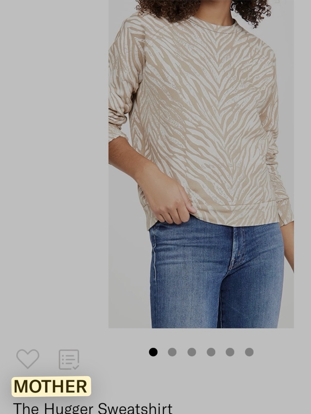 MOTHER Zebra-Print Hugger Sweatshirt in Beige and White
